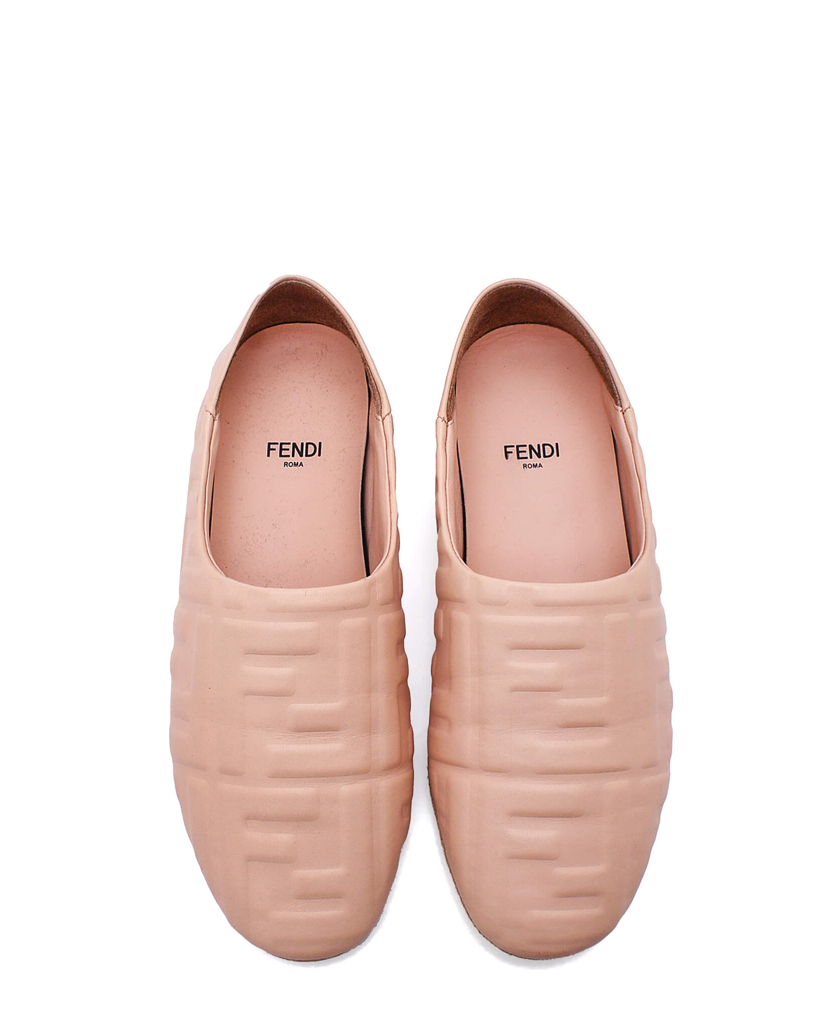 Fendi- Powder Pink FF Embossed Leather Ballerina Flats / 36